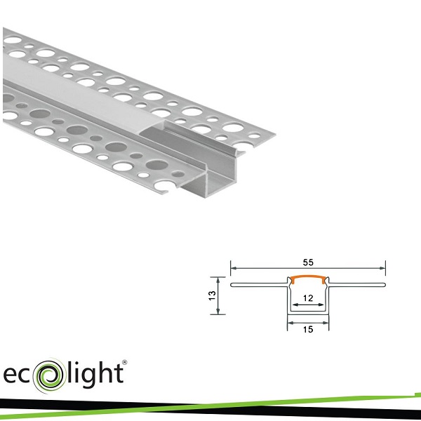 Profilo Alluminio Taglio di Luce 2mt Completo di Cover Opaca e Tappi